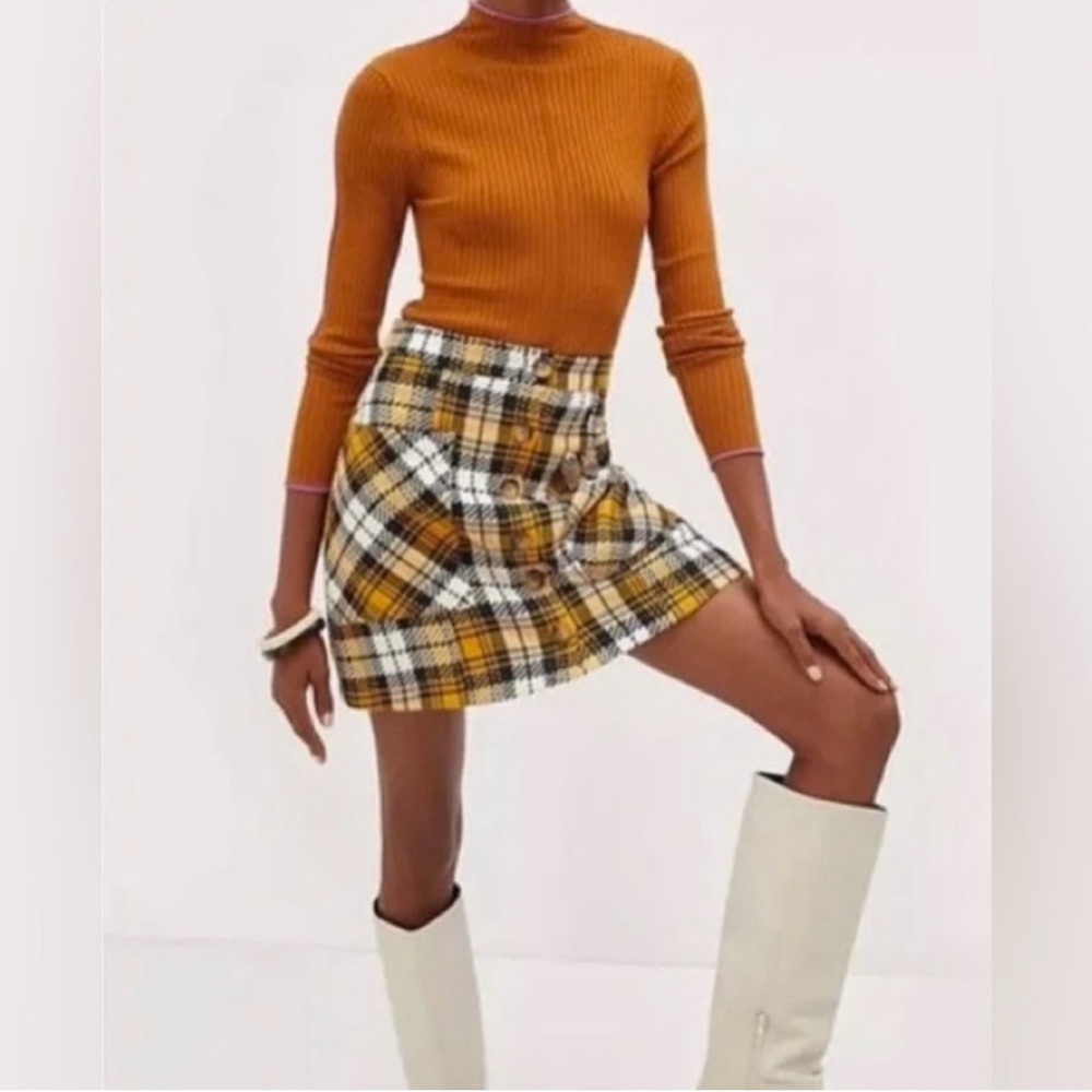 Maeve NWT Black/Yellow/White Plaid Mini Skirt.  Size 14P